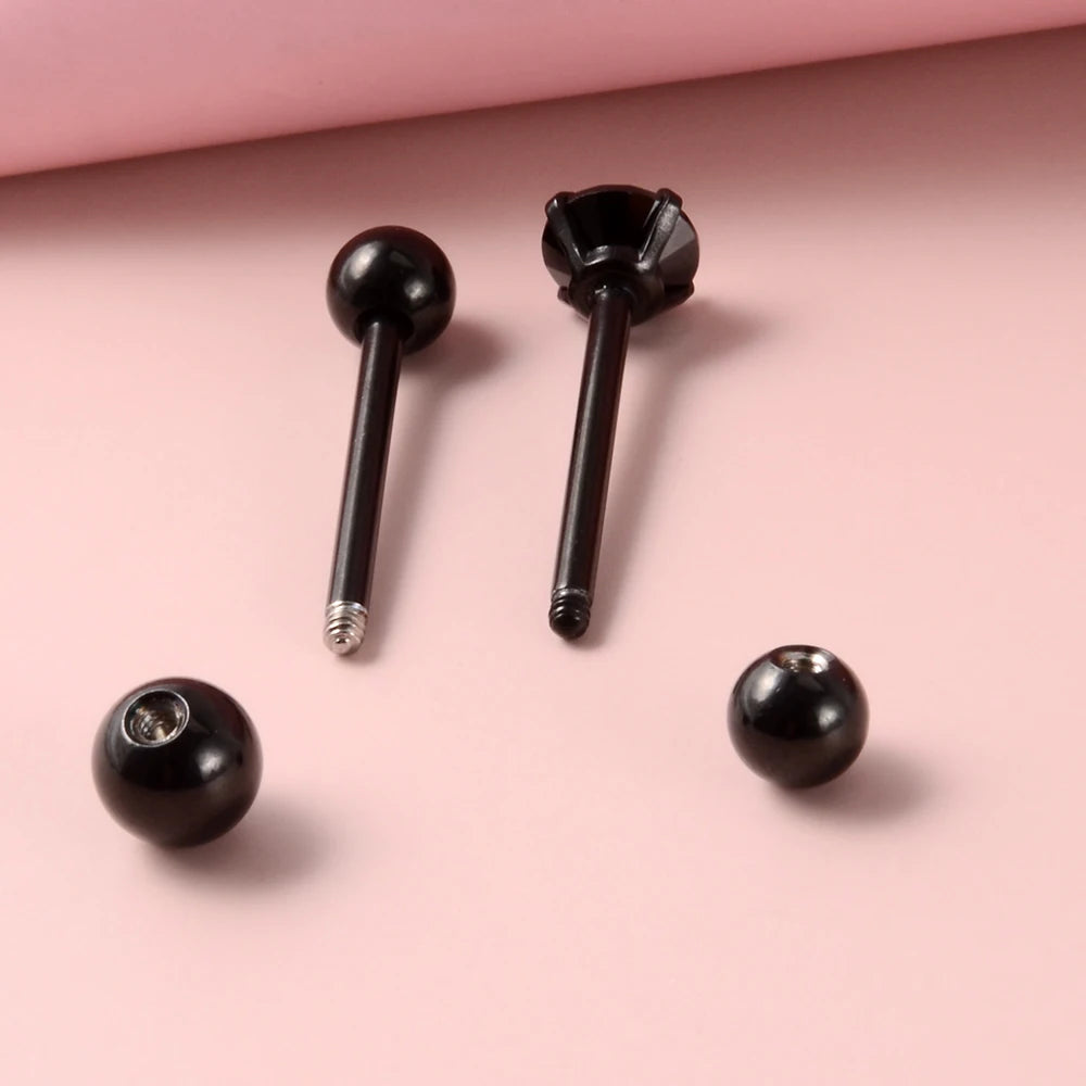 2 piercings de lengua de acero quirúrgico antialérgicos con circonitas y bola, joyería de moda.