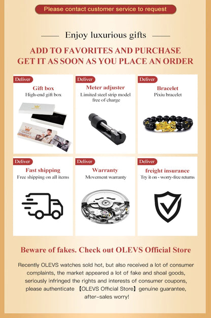 OLEVS Men's Watches Top Brand Luxury Original Waterproof Quartz Watch for Man Gold Skeleton Style 24 Hour Day Night New