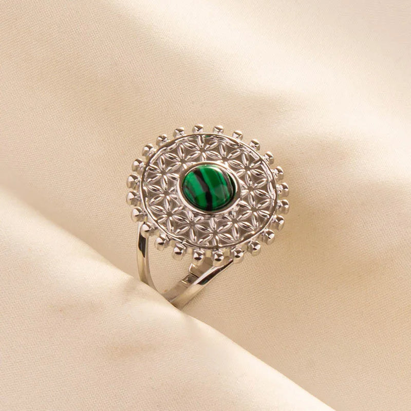 1pc Green Turquoise Ring Hippie Stainless Steel Silver Color Charm Opening Adjustable Ring Women Chunky Bohemian Party Jewelry