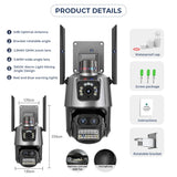 9MP PTZ Wifi Camera Three Lens Dual Screens Outdoor Surveillance CCTV Cameras Ai Human Detect Security IP Camera Auto Tracking