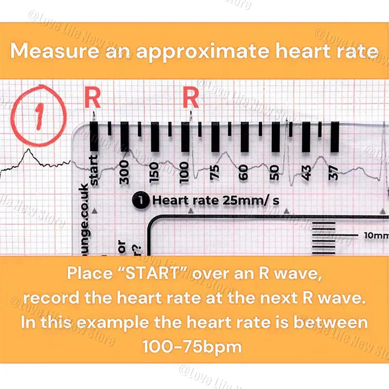 ECG 7 Step Ruler, Ruler Card for ECG/EKG Interpretation, Portable Pocket ECG EKG Reference Guide with Sheath, Emergency tool