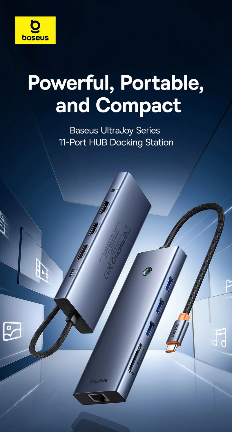 Baseus USB Hub DP 4K Dual HDMI Adapter 11 in 1 Splitter RJ45 USB 3.0 PD 100W Docking Station for MacBook Pro Air M2 M1 USB C HUB