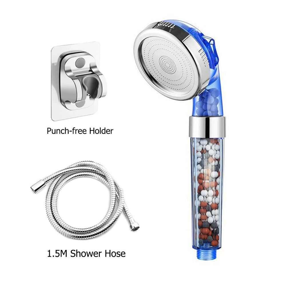 Z&L Bathroom Pressurized Anion Mineral Balls 3 Modes Adjustable High Pressure Hand Filter Spa Shower Head Set with Hose Bracket