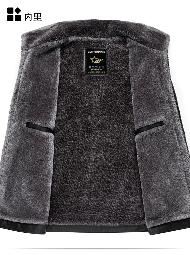 YN-2365 Autumn/Winter Men's Natural Leather Jacket Thickened Fur Integrated Business Casual Top Black Coffee Middle Aged Youth