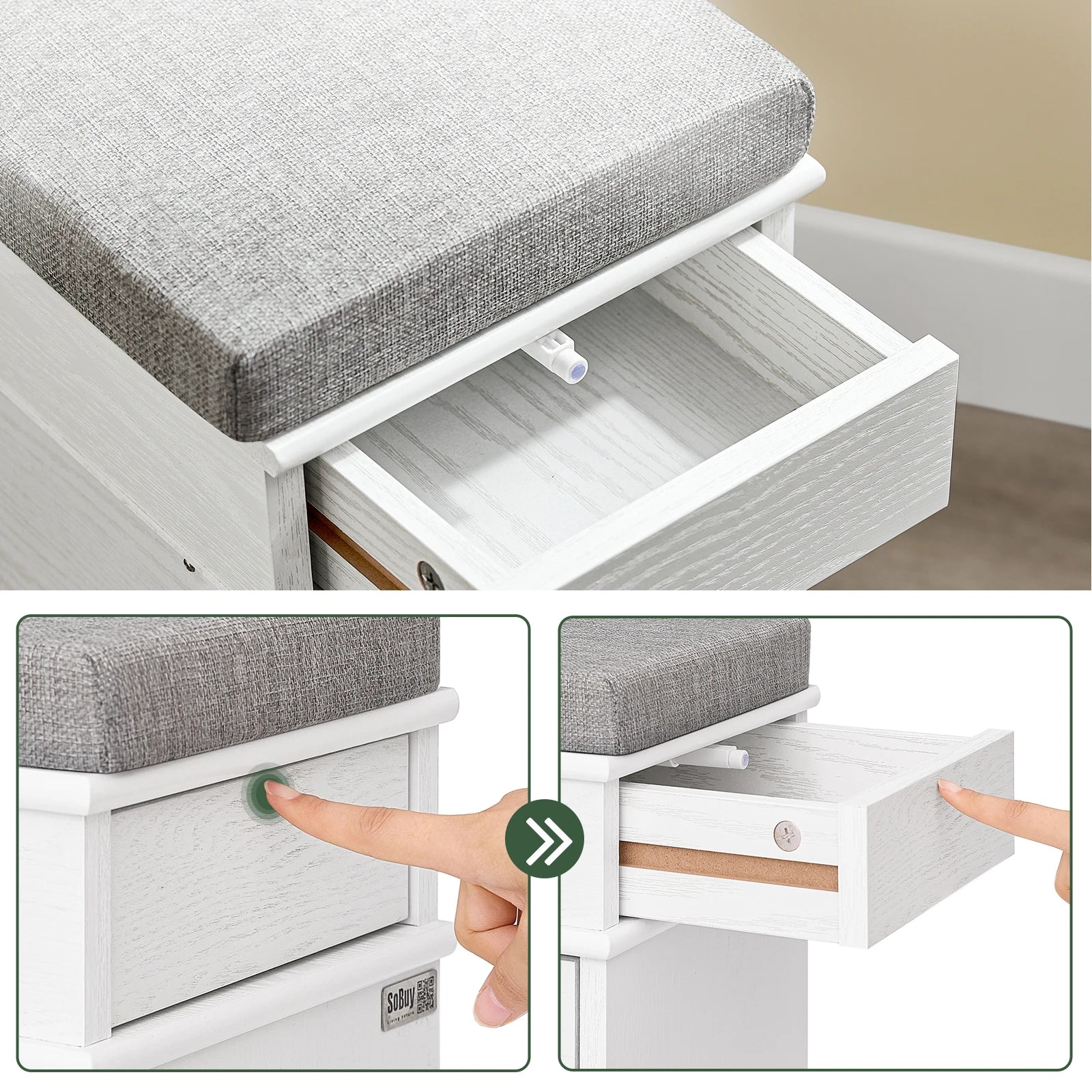 SoBuy FSR64 Shoe dump truck seat chest of drawers bench with seat cushion shoe bench with 2 flaps BHT approx.: 104x52x24cm