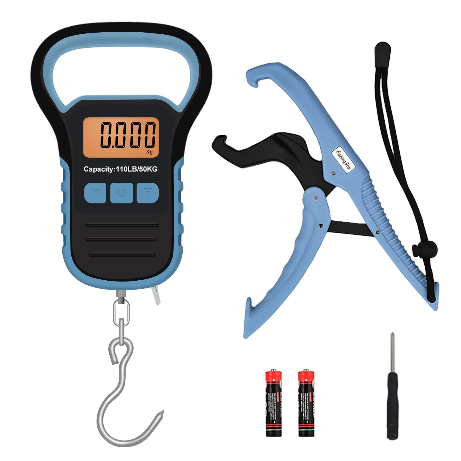 Digital Fish Scale with Ruler and Catch, 110 lb/50 kg Portable Hanging Fish Scale, Luggage Weighing Scale, Backlit LCD Display