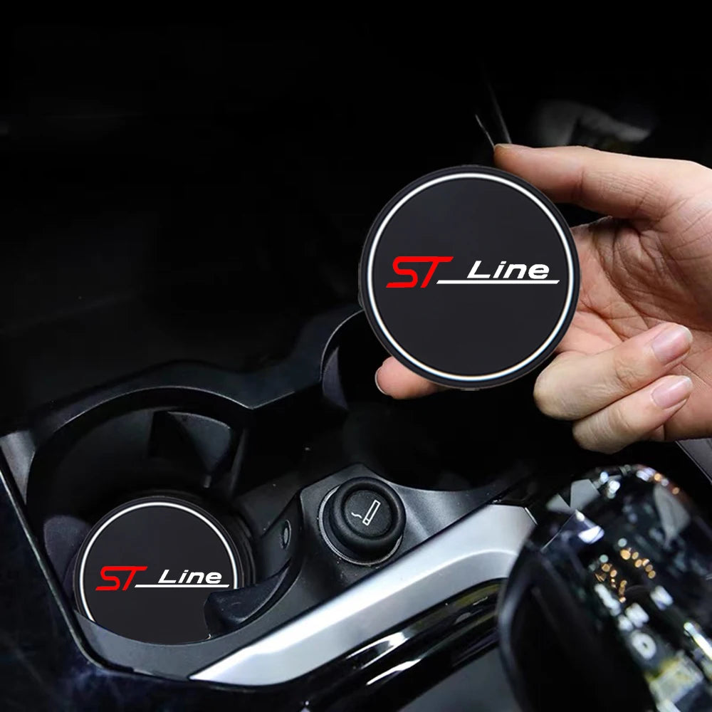 2Pcs Non-slip Car Water Cup Pad Diamond Rhinestone Rubber Mat ST Line Emblem For Ford Kuga MK3 MK2 MK4 S Max Focus Puma Fiesta