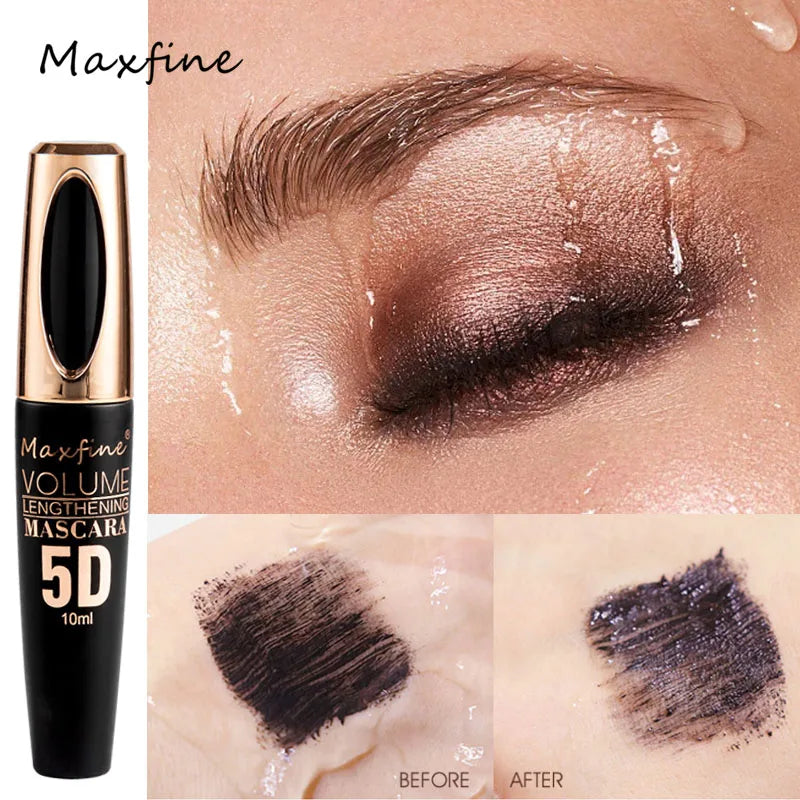 Máscara de pestañas de seda 5D con ojos grandes, contenido y longitud negros fuertes y duraderos, resistente al agua y antiaglomerante, y de duración prolongada.
