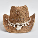 Summer Hand-Woven Straw Hat for Women Shell Decoration Holiday Beach Sun Hat Panama Hat for Women