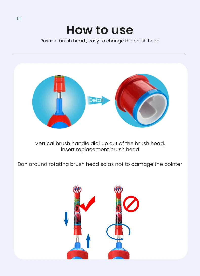 Oral B Electric Toothbrush Children Rotary Clean Soft Bristle 2 Min Timer Waterproof Teeth Brush with Replacement Brush Refill