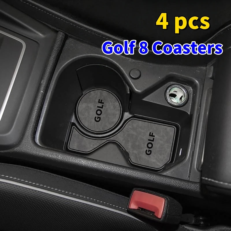 4 pcs Suede Waterproof Non-Slip Cup Coasters Center Console Car Decor for Volkswagen Golf 8 R-Line & Pro Accessories