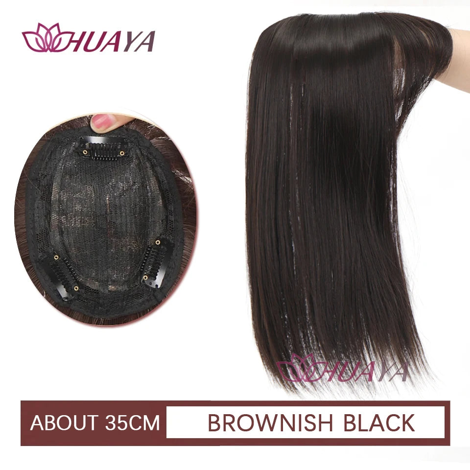 Aplique de cabelo Topper HUAYA volume e franja natural com 3 clipes cabelo liso sintético