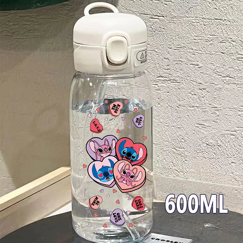 600/400ML Lilo&Stitch Straw Bottles Disney Drinking Office Transparent Portable Anti Drop Children's Water Bottle PC Material