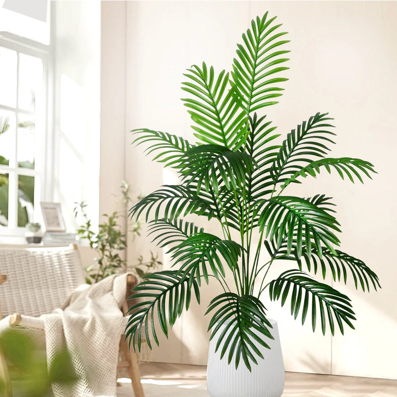 52-125cm/49.2in  Artificial Palm Tree Tropical Fake Plant Green Plastic Palm Leaf Branches Suitable for Home Garden Decoration