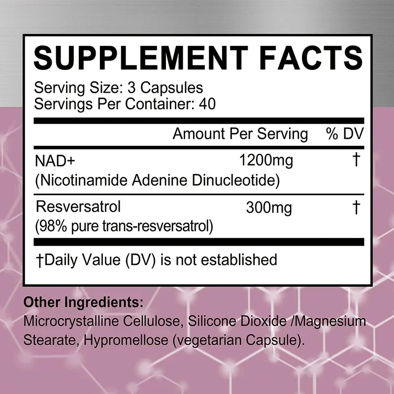 NAD+ Resveratrol Supplements - Anti Aging and Natural Cell Regeneration, for Cellular Health, Strengthens Immune SystemSupplemen