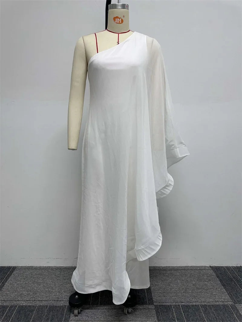 Elegant Chiffon One Shoulder Wide Leg Jumpsuit Women Club Party Birthday Outfits One Pieces Rompers Overalls Combinaison Femme