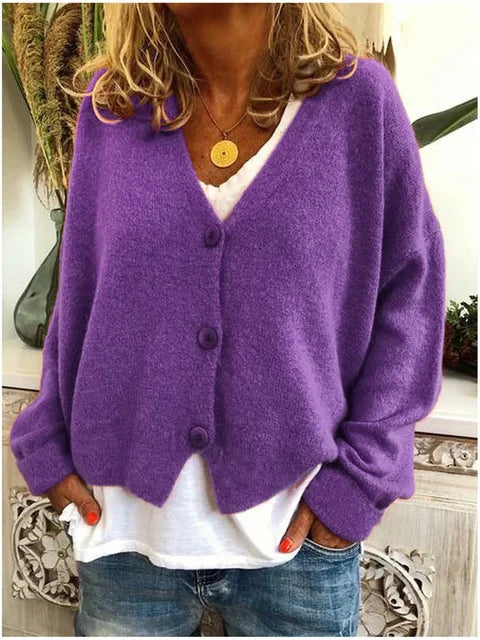 Women's Loose Knitted Cardigan, V-neck Single-breasted Long-sleeved Sweater, Solid Color, New, Spring and Autumn, S-3XL 