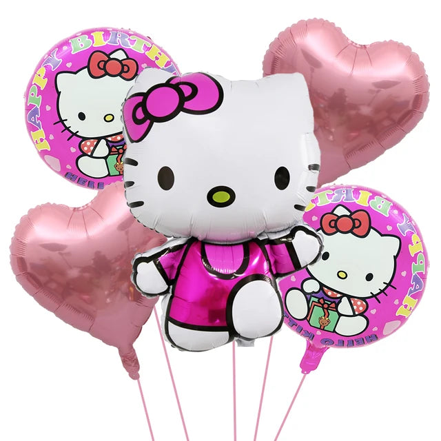 Lindo juego de globos decorativos para fiesta de anime, temática de Hello Kitty, fiesta de cumpleaños de niña kawaii, globos para baby shower, 5 piezas 
