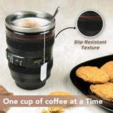 1pc SLR Camera Lens Cup Camera Lens Model Stainless Steel Casual Cup with Lid Coffee Mug White Black Coffee Mugs Creative Gift