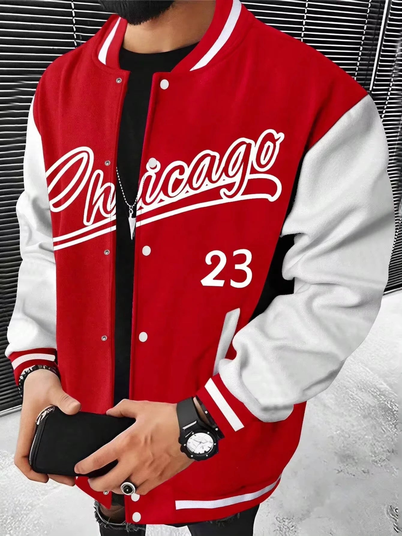 Chaqueta de béisbol con estampado de letras y bloques de color para hombre de Manfinity, chaqueta de motociclista, chaqueta de cuero estilo urbano para hombre