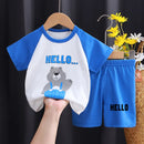 New Boys Summer Clothing Set Full Bear Print Cotton Short Sleeve T-shirts and Shorts 2PCS Breathable Outfit For Girls