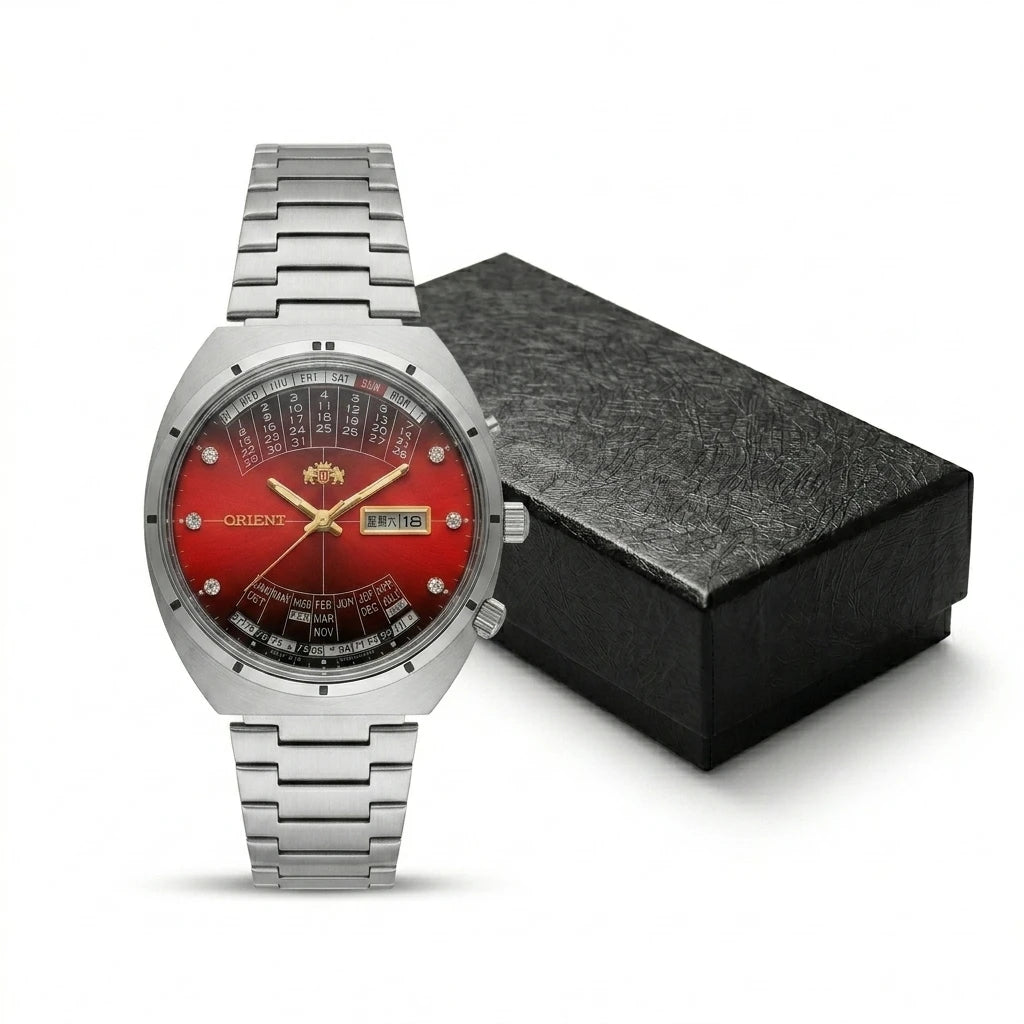 Relógio masculino automático vintage com calendário perpetuo em aço inoxidável