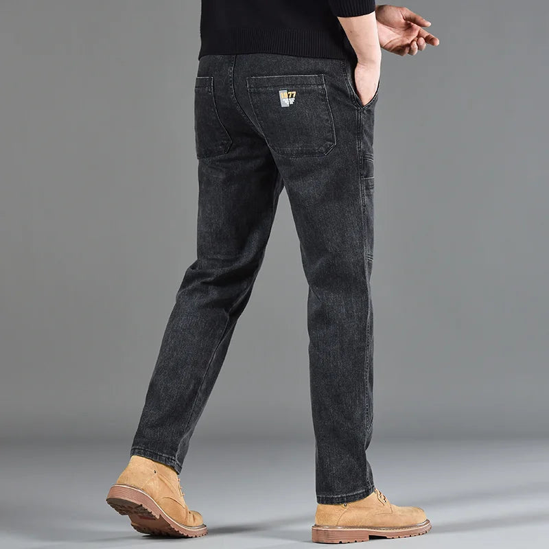 Fashion Print Six-Pocket Jeans Small Straight Cut Style Men's Casual Comfortable Fit Clothing