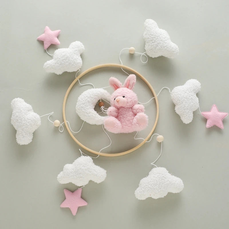 Baby Crib Mobile Rattle Toy Wooden Bed Bell Mobile Hanging Teddy Velvet Bear Doll Toy Newborn Music Box Crib Mobile Bracket Gift