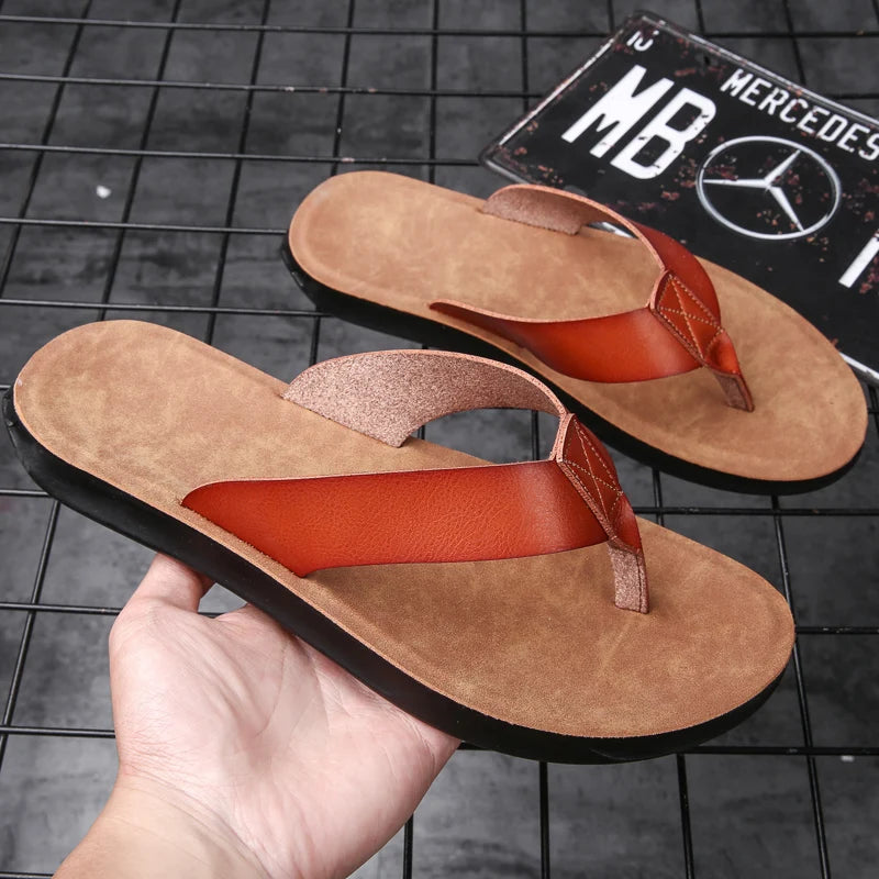 Size 38-47 New Italian Leather Flip-flops For Men Casual Cool Beach Summer Shoes Hotel Slippers Man Light Flats Luxe Men's Shoes