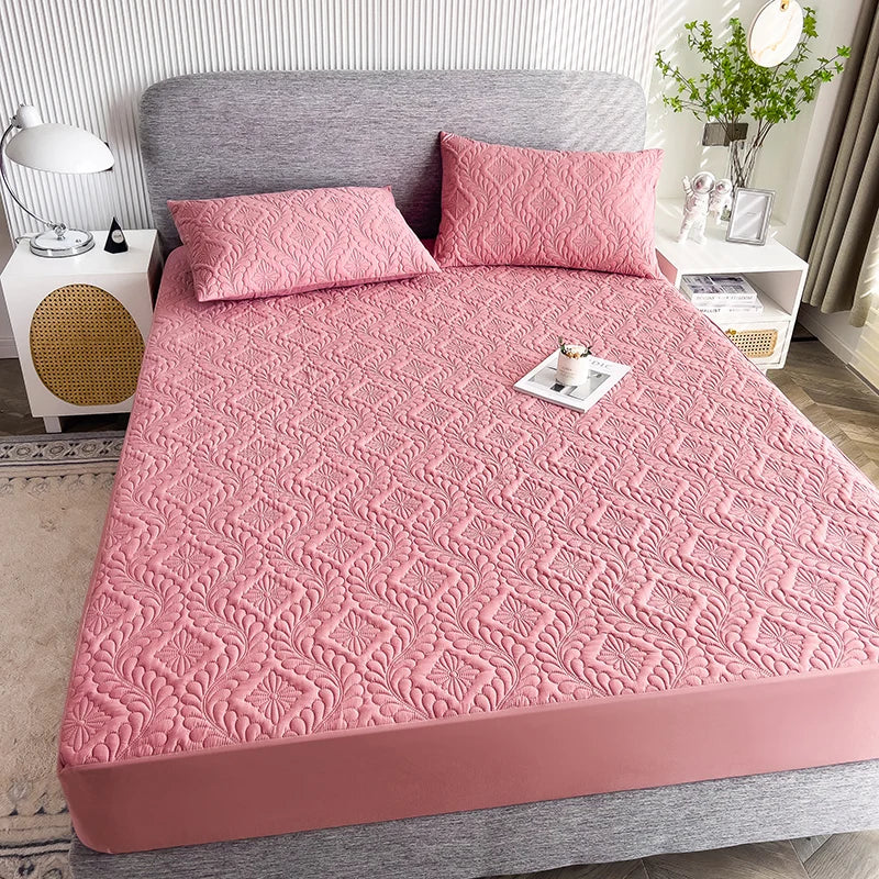 Waterproof Mattress Protector Thicken Fitted Bed Sheet Breathable & Noiseless Mattress Pad for Twin/Double/Queen/King Size Beds