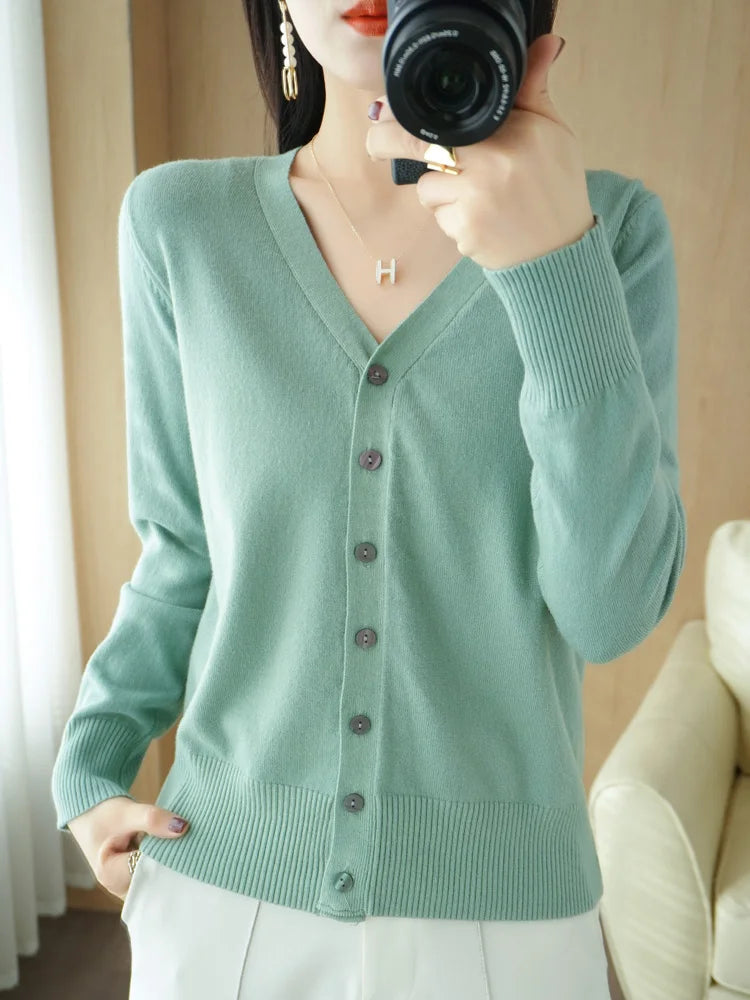 Cárdigan de punto de cachemira Andy de otoño, nuevo, con cuello en V, color liso, moderno, de alta calidad, cómodo, holgado e informal - GH021