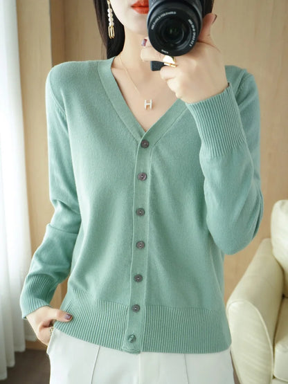 Cárdigan de punto de cachemira Andy de otoño, nuevo, con cuello en V, color liso, moderno, de alta calidad, cómodo, holgado e informal - GH021