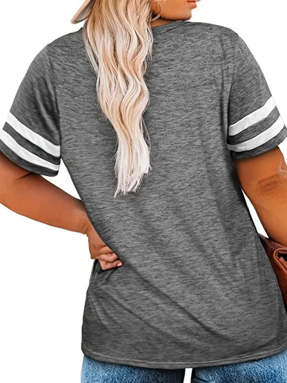 Feminino plus size 1xl-8xl casual com decote em v manga curta cor sólida solta camiseta esportes ao ar livre topo roupas femininas