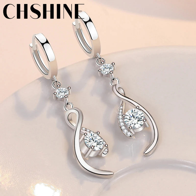 Pendientes CHSHINE de plata de ley 925 con circonitas azules entrelazadas para mujer, regalo de boda, joyería de moda.