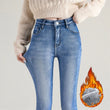 Women's Thermal Jeans Winter Snow Warm Plush Stretch Jeans Lady Skinny Thick Fleece Denim Long Pants Retro Blue Pencil Trousers