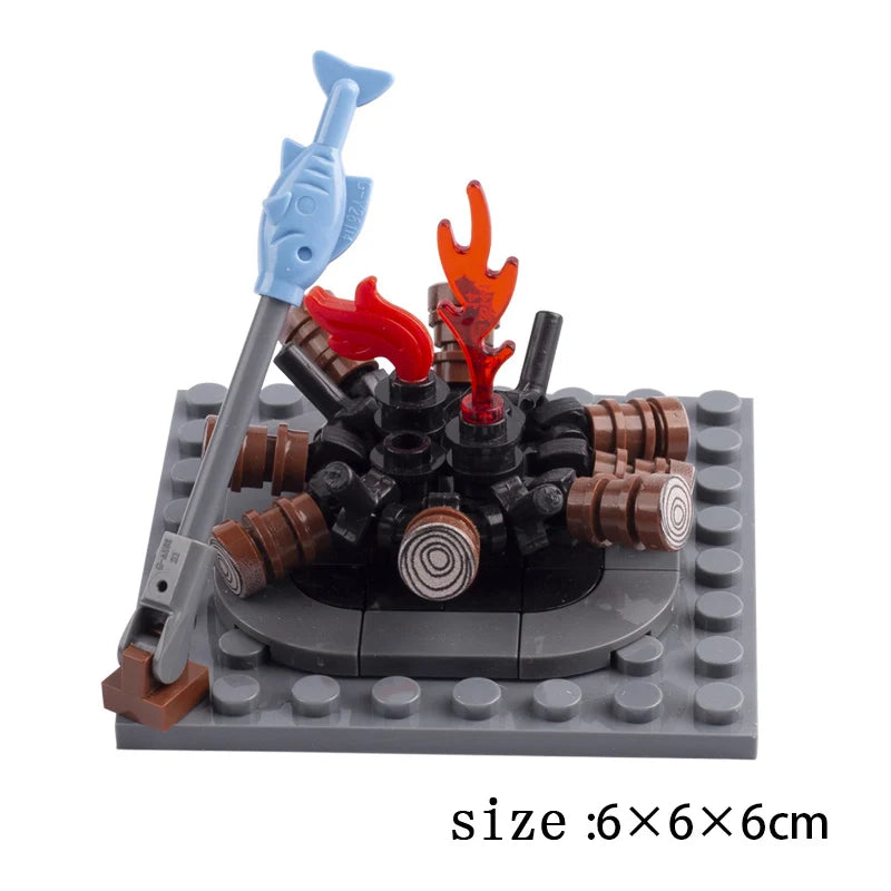 MOC Notice Board Building Blocks Bee Farm Fountain Bonfire Stove Medieval Town Street View Water Wall Bridge Road Sign Brick Toy