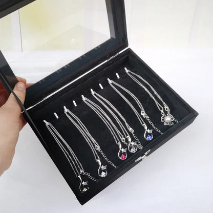 Caja de joyería negra, caja para pulseras, caja para collares, caja pequeña arqueada, caja de exhibición, caja de almacenamiento de joyas con cubierta de franela