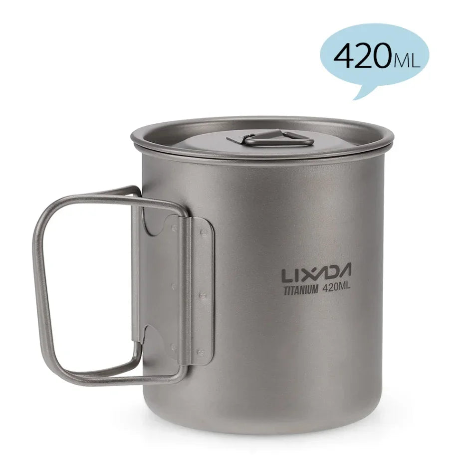 Taza de agua ultraligera de titanio Lixada con asa plegable, portátil para exteriores, camping, picnic, 300 ml/350 ml/550 ml/650 ml
