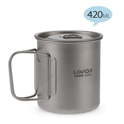 Taza de agua ultraligera de titanio Lixada con asa plegable, portátil para exteriores, camping, picnic, 300 ml/350 ml/550 ml/650 ml