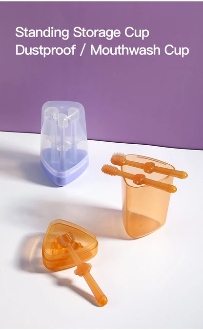 Infant Baby Silicone Deciduous Teeth Toothbrush Oral Tongue Cleaner With PP Storage Box