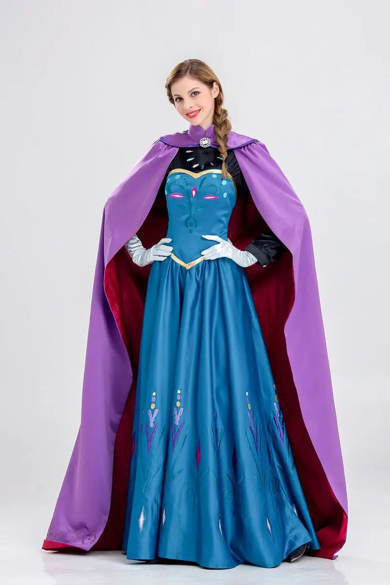 Disney Frozen Movie Adult Costume Women's Cospaly Princess Anna Dress Cloak Halloween Party Performance Dress Birthday Gifts New