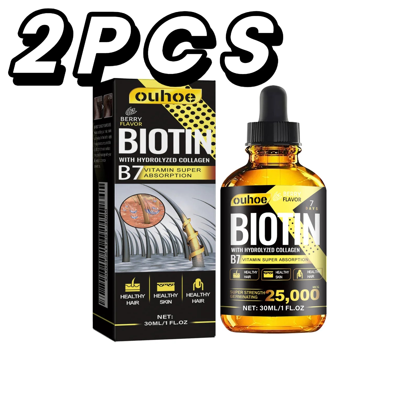 Óleo Capilar com Biotina e Colágeno – Sérum Fortalecedor para o Couro Cabeludo com Extratos Naturais de Alecrim e Ginseng – Para Mais Volume e Espessura – Indicado para Todos os Tipos de Cabelo