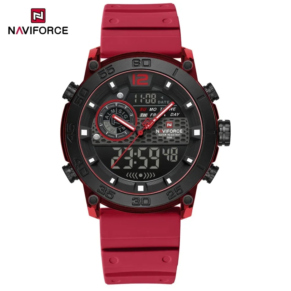 NAVIFORCE NF6104 Men's Lightweight Sports Wrist Watch Dual Display Time Night Light Watches Boy's Quartz Stopwatch