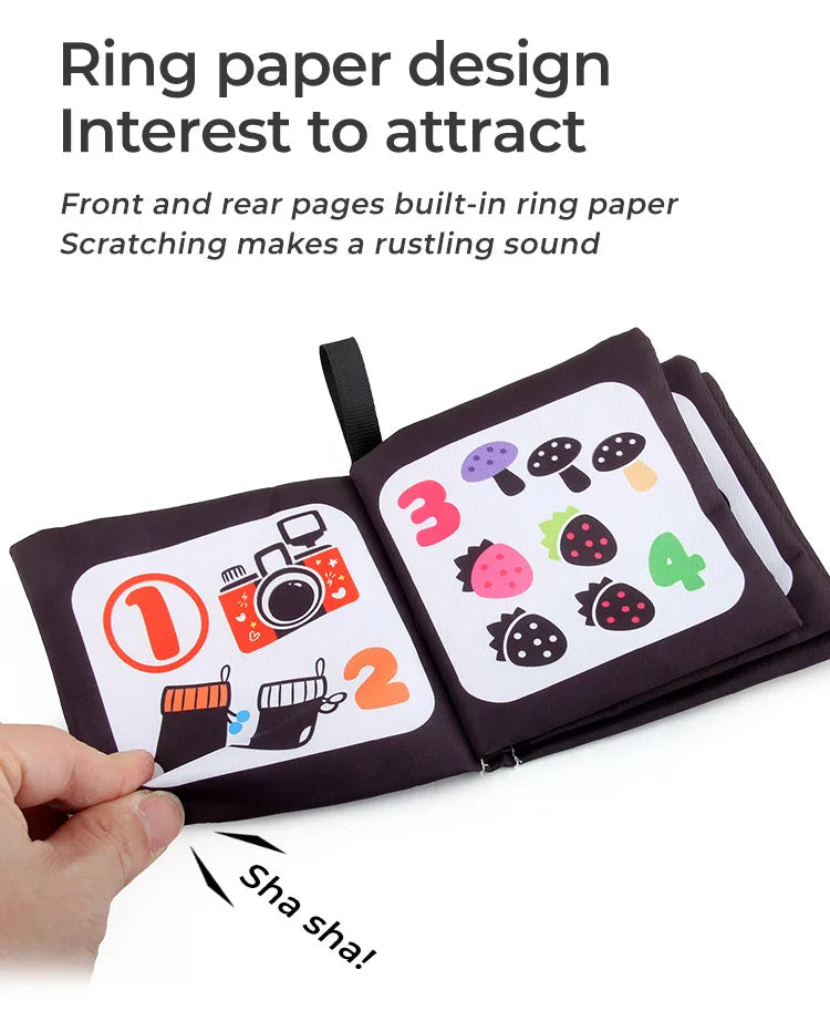 4 Pages Enlightenment Early Learning Books Children Black and White Cloth Book for Kids Montessori Educational Toys