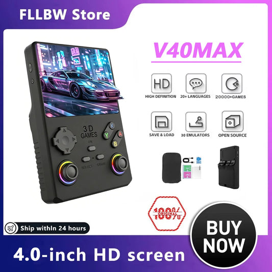 2025 V40MAX Handheld Game Console 4'' IPS Screen 4000mah Battery Joystick RGB lighting Effect 256GB with more than 40000 games
