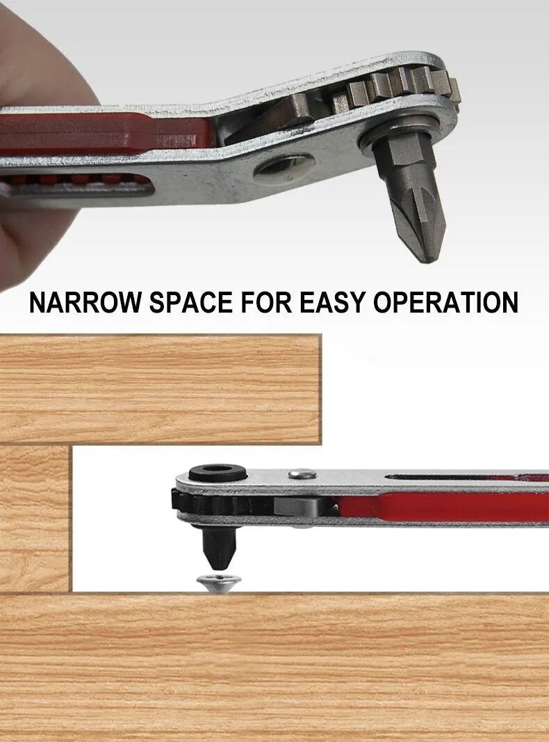 Multifunctional Bidirectional Forward and Reverse Ratchet Screwdriver Elbow Flat Head Wrench Cross Screwdriver Slotted Tool