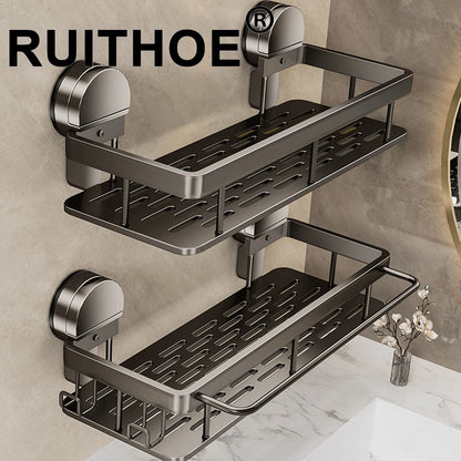 Suction Cup Bathroom Shelf No Drill Wall Mounted Shampoo Bottle Shower Rack Toilet Storage Rack Aluminum Bathroom Kitchen