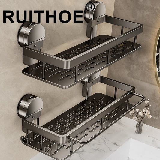 Suction Cup Bathroom Shelf No Drill Wall Mounted Shampoo Bottle Shower Rack Toilet Storage Rack Aluminum Bathroom Kitchen