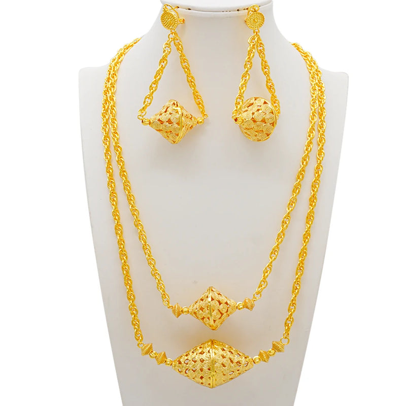 Dubai Jewelry Set Elegant Necklace Earrings Wedding Party Bridal Women's 2024 Gold Color Jewelry Set Luxury
