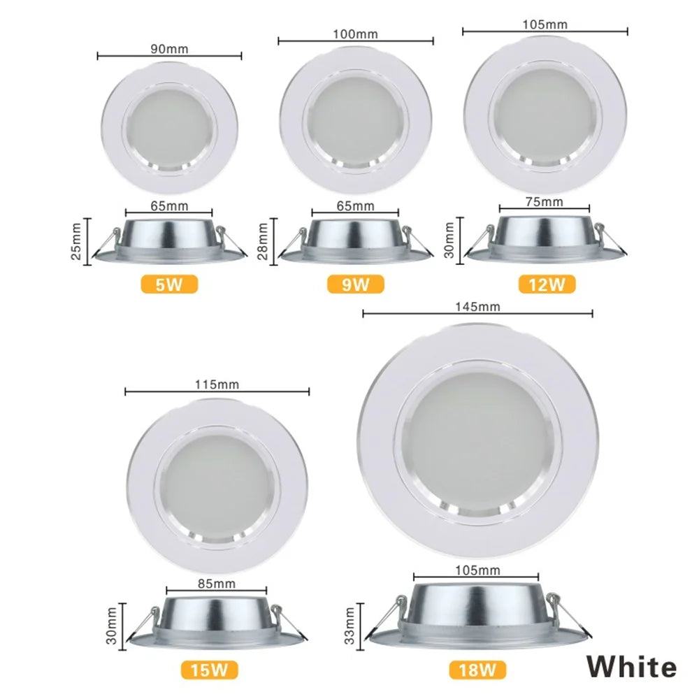 O teto Recessed redondo do brilho 10Pcs alto conduziu o teto Recessed Downlight do quarto interno comercial do ponto 220V 5W 9W 12W15W 18W Entrega rápida 6-9 dias de entrega livre
